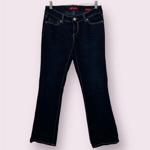 Seven7 Women’s Rhinestone Pocket Dark Wash Petite Low Rise Bootcut Jeans Size 6P